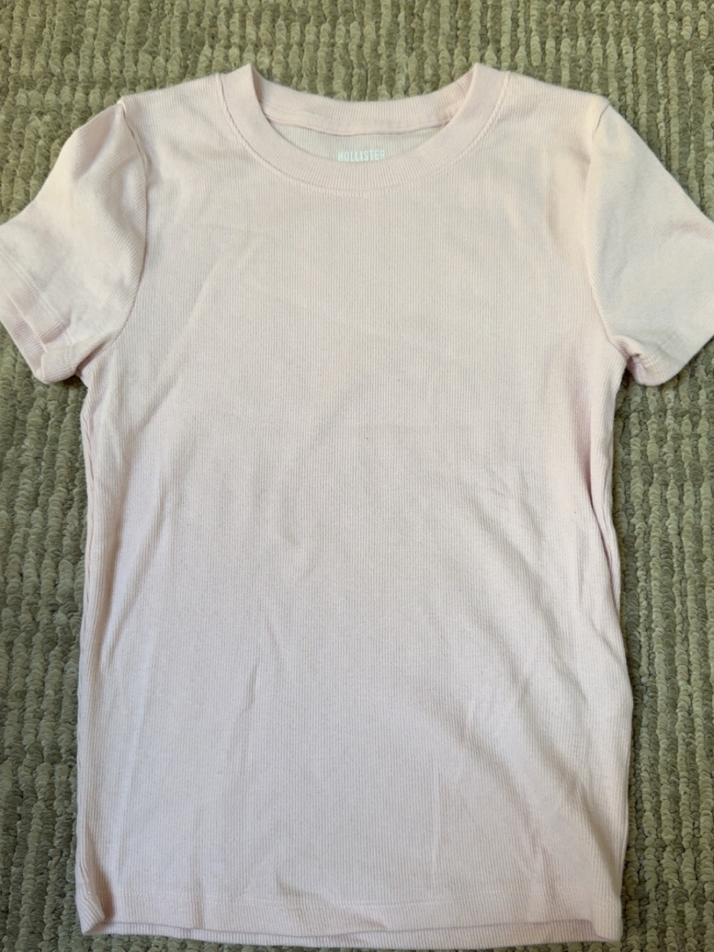 Hollister Girls Pale Pink Ribbed Short Sleeve Tee